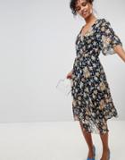 Pepe Jeans Magaly Floral Wrap Midi Dress - Navy