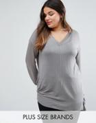 Elvi Plus V-neck Sweater - Gray