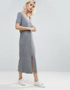 Asos Knit Dress In Marl With Split Front - Gray