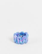 Asos Design Ring In Plastic Chubby Swiggle Design In Lilac And Blue Marble-multi