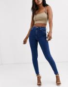 Asos Design High Rise Ridley 'skinny' Jeans In Rich Mid Blue Wash-blues