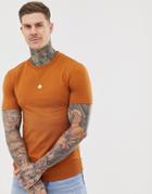 Asos Design Short Sleeve Muscle Sweatshirt In Rusty Brown - Brown