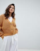Micha Lounge Oversized Cardigan With Contrast Buttons - Tan