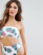 Asos Pink Palm Outline Print Clean Choker Bikini Top - Multi