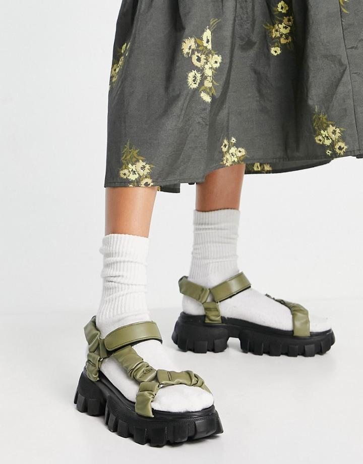 Public Desire Expectation Chunky Sandals In Olive-green