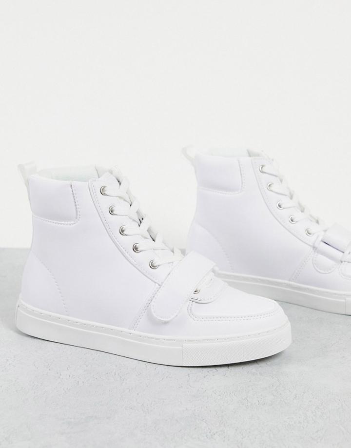 Asos Design Dart Velcro High Top Sneakers In White