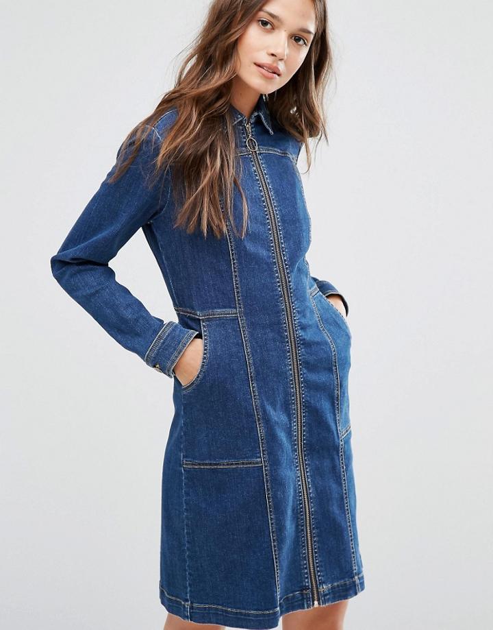 Gestuz Denim Dress With Zip - Blue