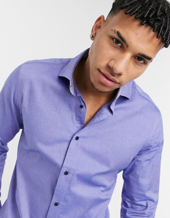 Gianni Feraud Printed Cuff Slim Fit Shirt In Navy Grid