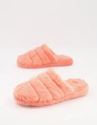 Asos Design Zoe Quilted Slipper Slides In Coral-orange