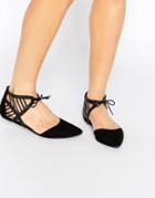 New Look Wide Fit Tie Up Pointed Flats - Black