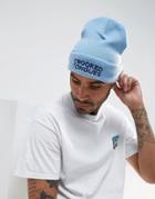 Crooked Tongues Beanie In Blue With Embroidered Logo - Blue