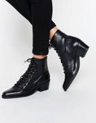Asos Ariana Leather Lace Up Ankle Boots - Black Leather
