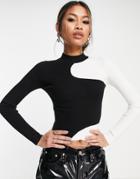 Bershka Swirl Detail High Neck Sweater In Monochrome-multi