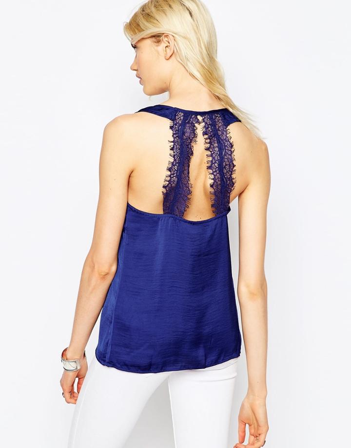 Only Vibse Lace Back Vest - Blue Depths