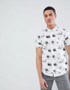 Brave Soul Skull And Bird Print Shirt - White