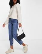 Pull & Bear Slim Mom Jeans In Mid Blue-blues