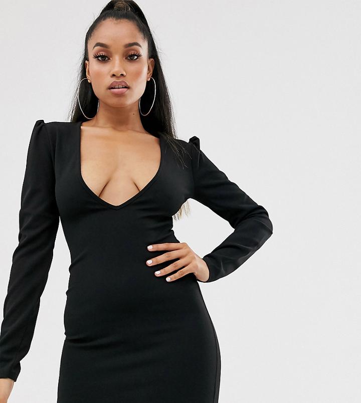 Fashionkilla Petite Going Out Plunge Front Mini Dress In Black