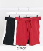Asos Design Jersey Skinny Shorts With Side Stripe 2 Pack In Black & Red-multi