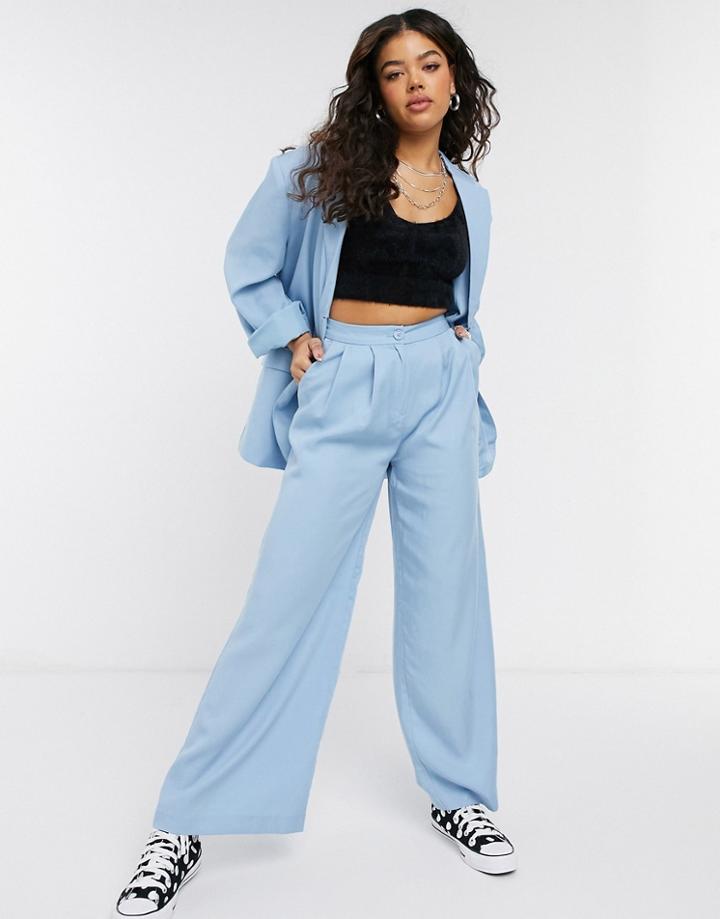 Monki Gaby Suit Set Wide Leg Pleated Pants In Blue-blues