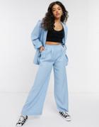 Monki Gaby Suit Set Wide Leg Pleated Pants In Blue-blues