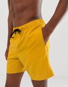 Asos Design Swim Shorts In Mustard Yellow In Mid Length