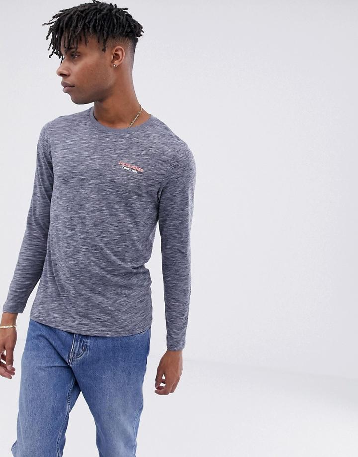 Jack & Jones Core Long Sleeve T-shirt With Chest Branding - Gray