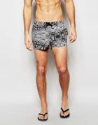 Asos Short Length Swim Shorts With Zebra Print - Black