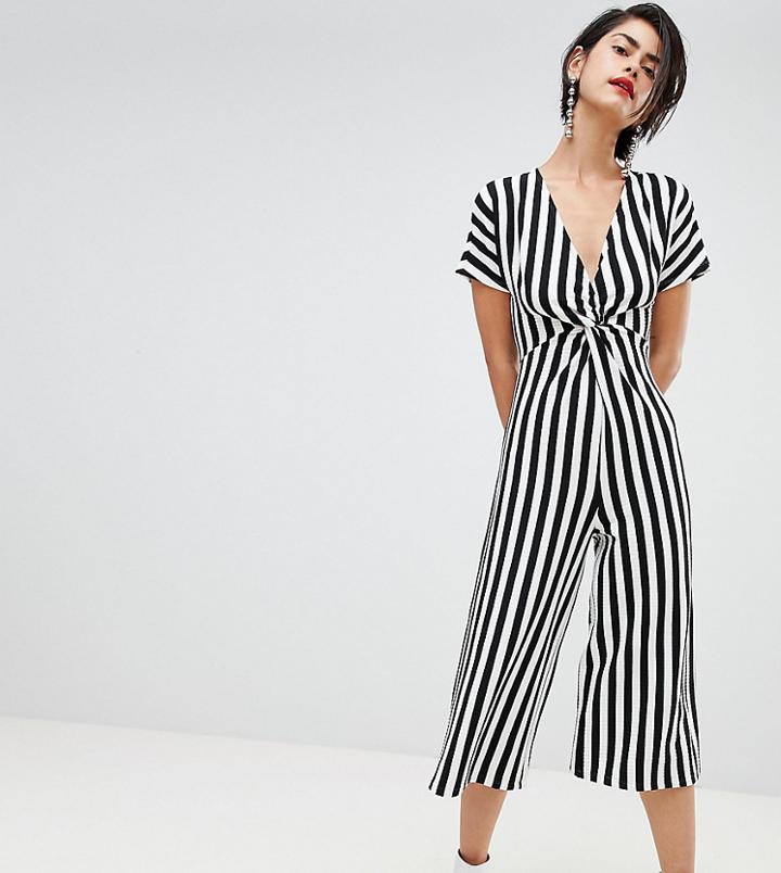 Stradivarius Ribbed Stripe Print Twist Front Jumpsuit