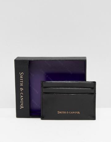 Smith And Canova Leather Card Holder In Black High Shine - Black