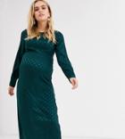 Fashion Union Maternity Long Sleeve Midi Dress-green