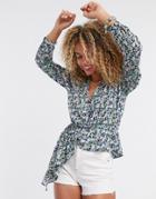 Only Wrap Detail Blouse With Asymmetric Hem In Floral Print-multi