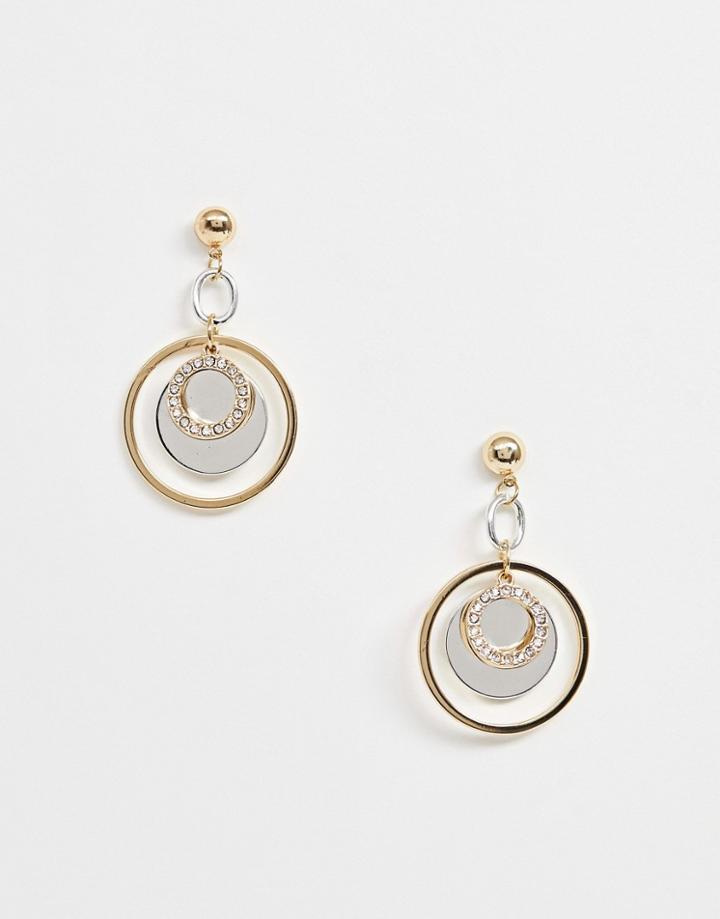 Lipsy Hoop Earring With Metal Disk In Mixed Metals - Multi