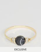 Designb London Black Stone Bangle Bracelet In Gold - Silver