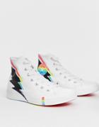 Converse Pride Chuck Taylor Hi All Star White And Rainbow Lightening Bolt Sneakers-multi