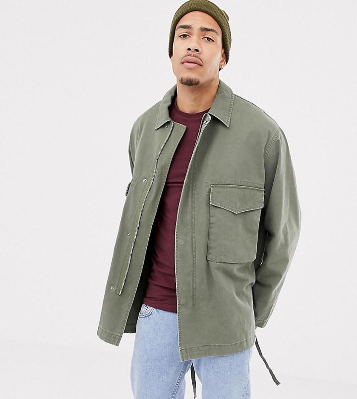 Asos Design Tall Utility Jacket In Khaki - Green