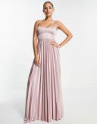 Asos Design Binded Seamed Pleated Satin Maxi Dress In Dark Rose-pink