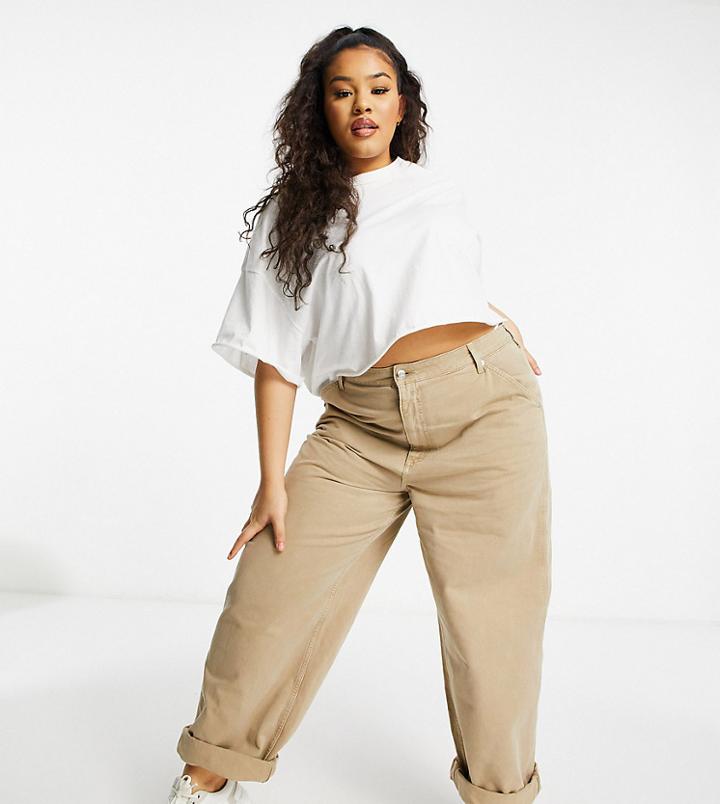 Asos Design Curve Slouchy Chino Pant In Mushroom-brown