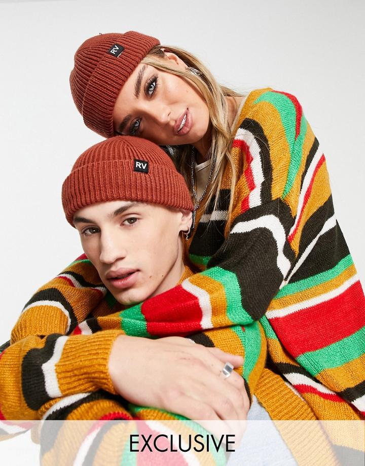 Reclaimed Vintage Inspired Recycled Unisex Fisherman Beanie In Rust-brown