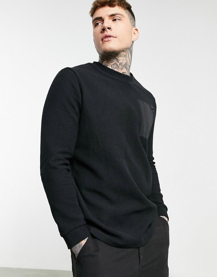 Bolongaro Trevor Ribbed Mock Neck Long Sleeve T-shirt-black