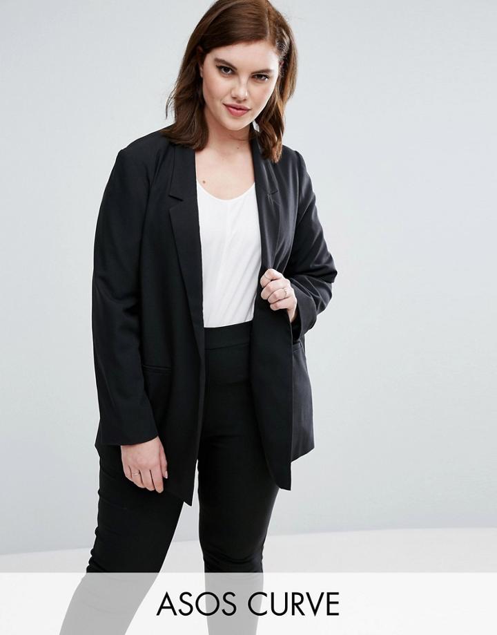 Asos Curve Slim Tailored Jacket In Crepe - Black
