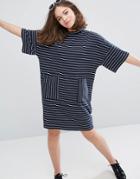 Monki Stripe Oversized Pocket T-shirt Dress - Navy