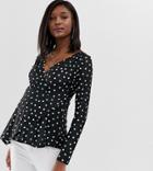 Asos Design Maternity Wrap Top With Asymmetric Hem In Polka Dot-multi