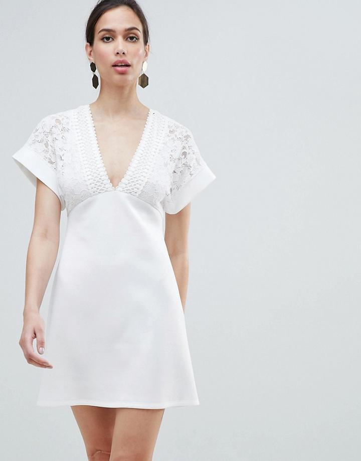Asos Design Lace Kimono Sleeve Mini Dress - White