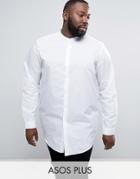 Asos Plus Regular Fit Shirt In Longline With Grandad Collar - White