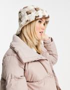 Glamorous Faux Fur Bucket Hat In Brown Check-neutral