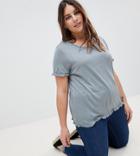 Brave Soul Plus Lima Frill Detail T Shirt - Blue