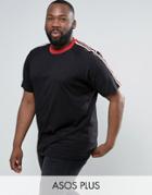 Asos Plus Longline T-shirt With Sleeve Taping - Black