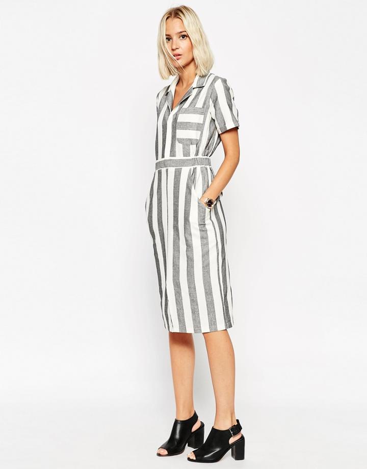 Asos Shirt Dress In Natural Fibre Stripe - Multi