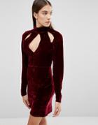 Parisian Velvet Dress With Cut Out Neckline - Red