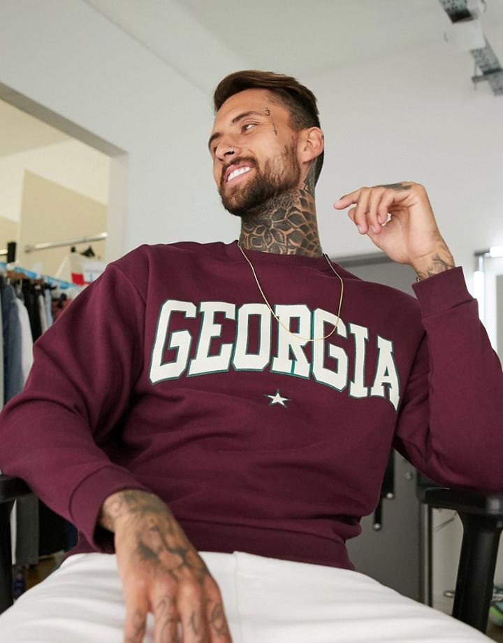 Asos Design Oversized Sweatshirt With Georgia City Chest Print-red